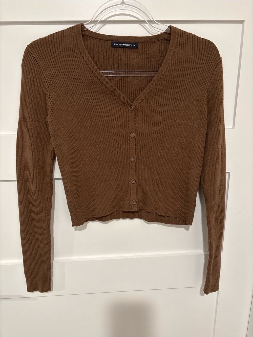 Brandy Melville Chocolate Brown Ribbed Button Up Cardigan